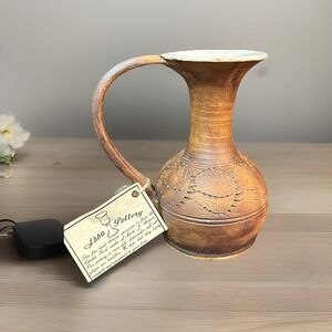 ABBA Pottery Hand Thrown Stoneware Chadds‎ Ford Brown Pitcher Jug Folk Art 6